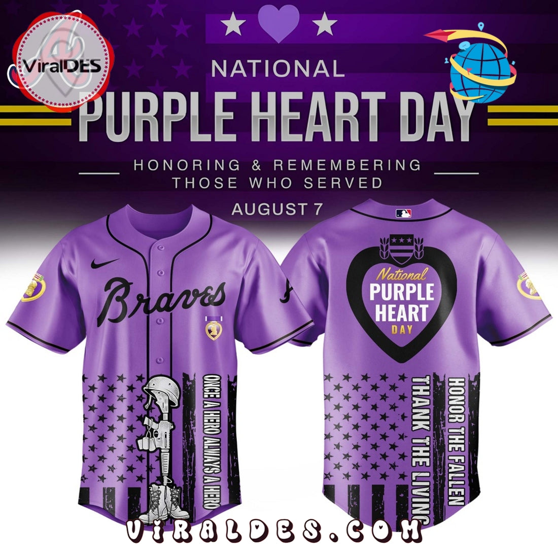 Atlanta Braves MLB x Purple Heart Day Baseball Jersey