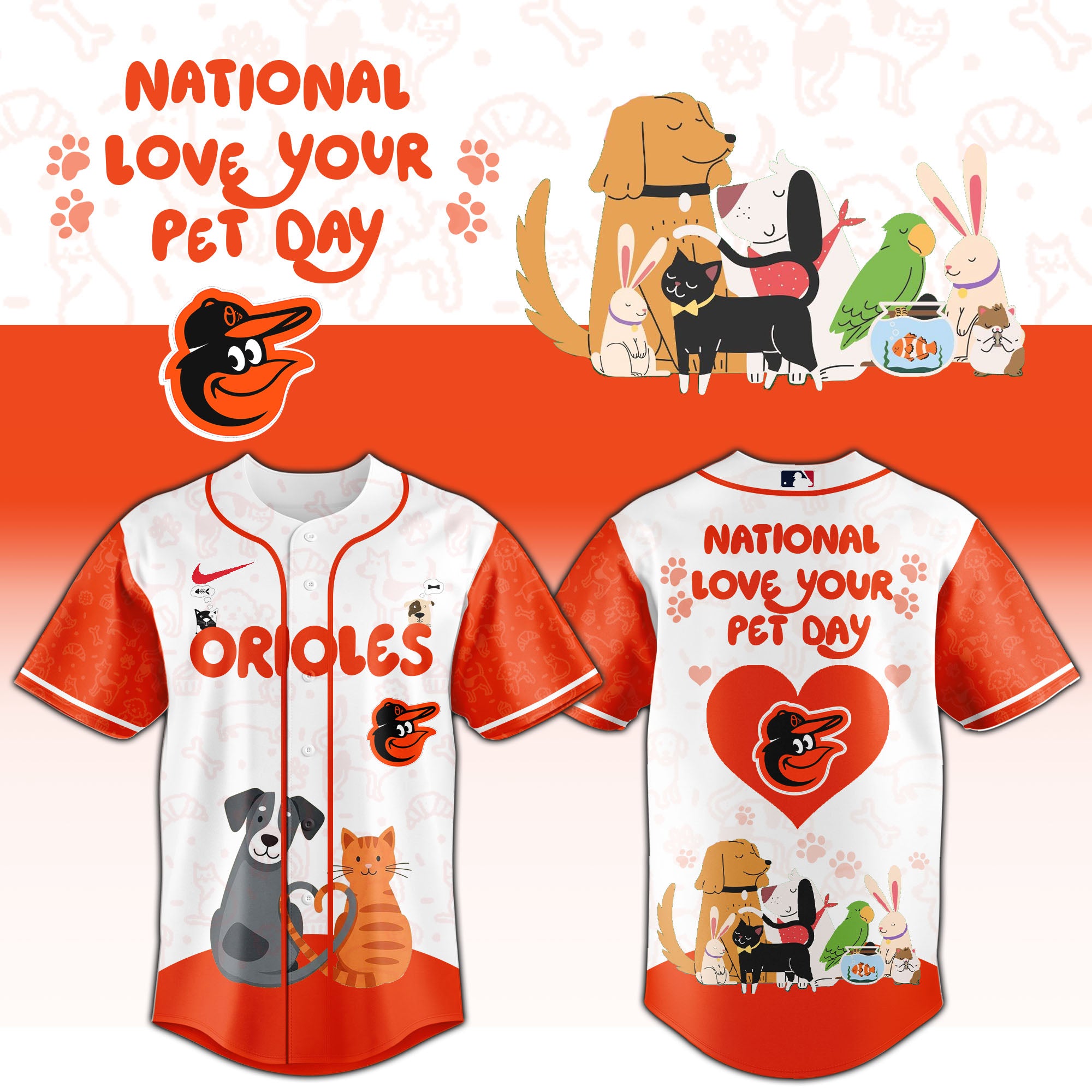 BAL Orioles special National Love Your Pet Day Limited Edition Jersey
